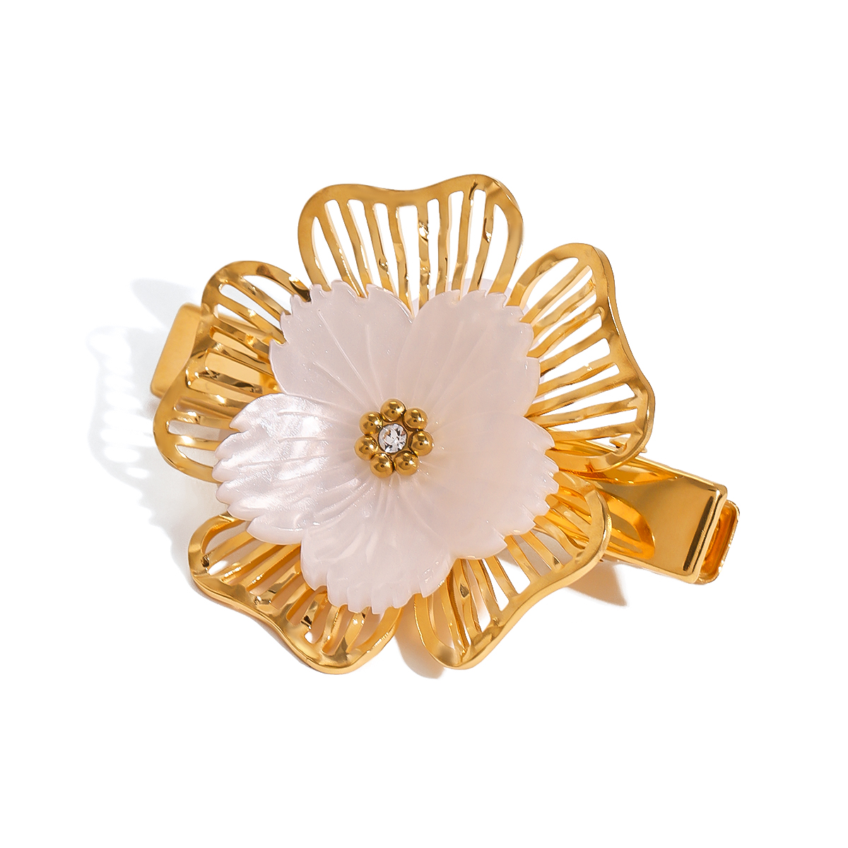 1 Piece Classic Series Retro Flower Stainless Steel 18K Gold Plated Rhinestone Women's Hair Clips Picture5